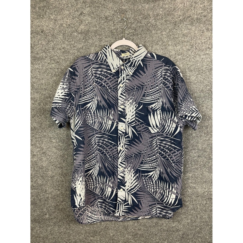 J.Crew‎ Button Down Shirt Mens XL Blue Excellent Linen Slim Tropical Palm Print